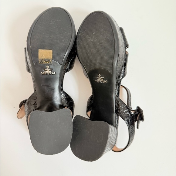 Prada Black Embossed Croc effect leather Quarter strap platform sandals EU 37.5 - Picture 8 of 9